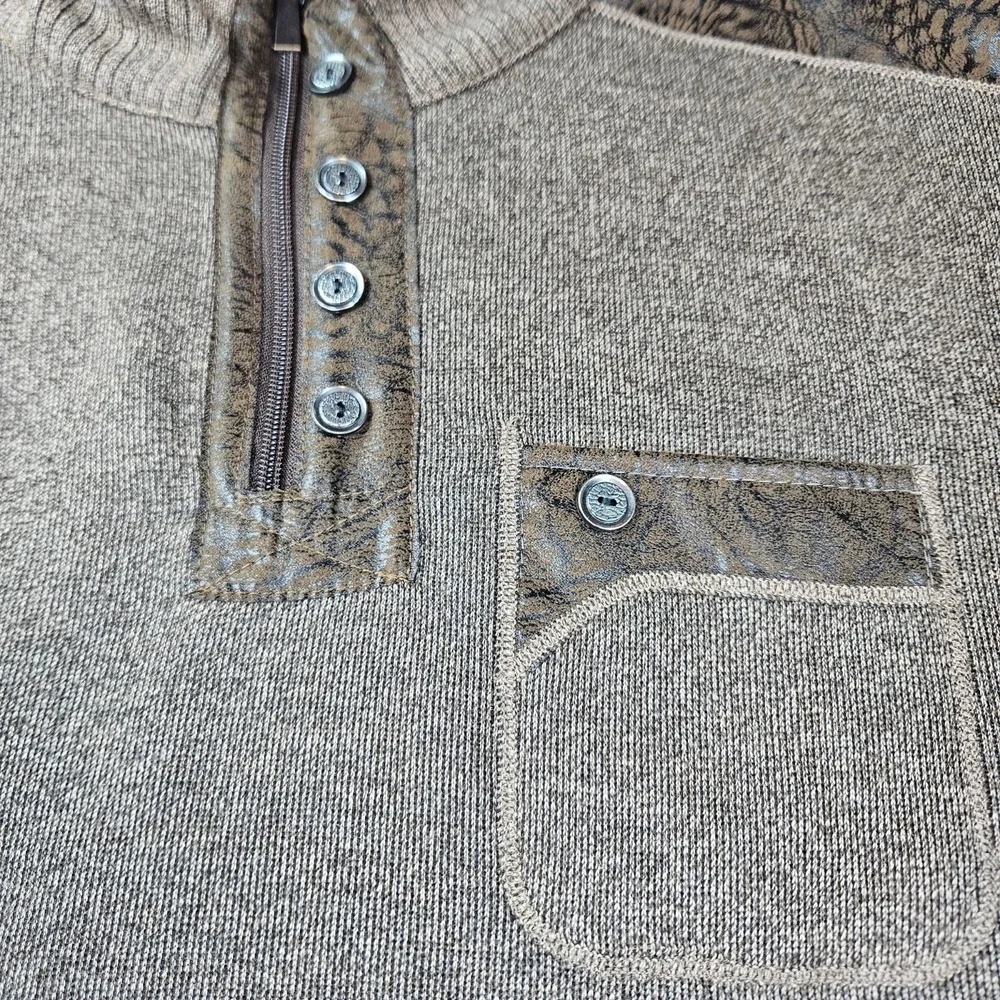Silver Needle Sweater Mens XL 1/4 Zip Pullover High Neck Gray W/ Brown Accents‎